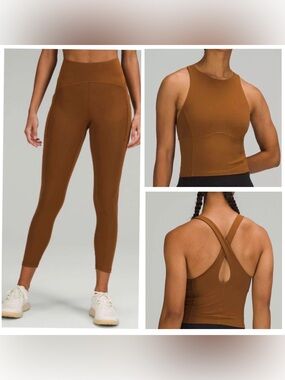 Lululemon Copper Brown Key to Balance Tank & Power Thru HR Tight 25" Set NWOT